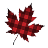 icon of a maple leaf shape in red buffalo print