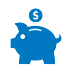 icon of a blue piggy bank with a coin above it