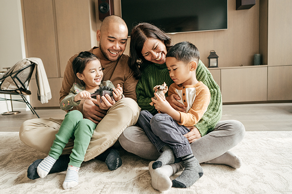 happy family in living room