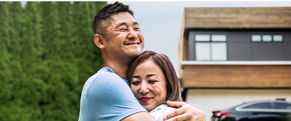 House with lights on at dusk