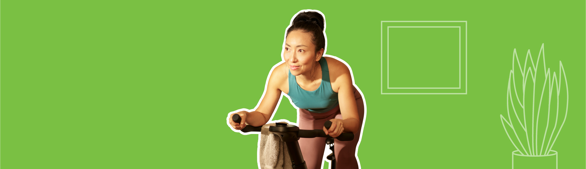 middle aged Asian woman on an exercise bike