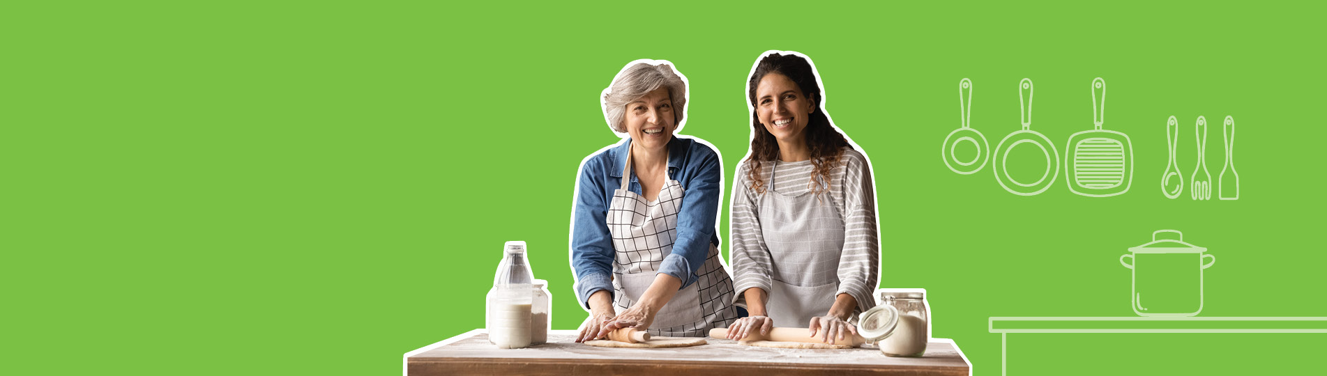 smiling women rolling dough