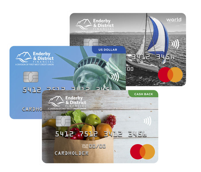a stack of 3 personal Enderby and District Financial credit cards