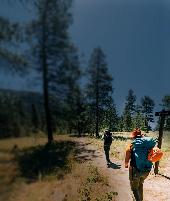 Two women on a trail hike