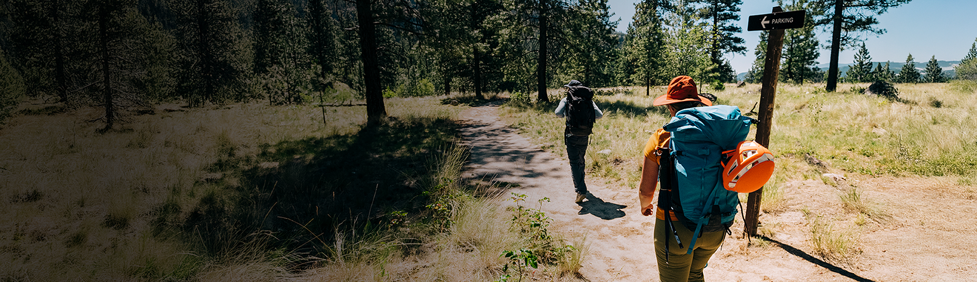 Two women on a trail hike